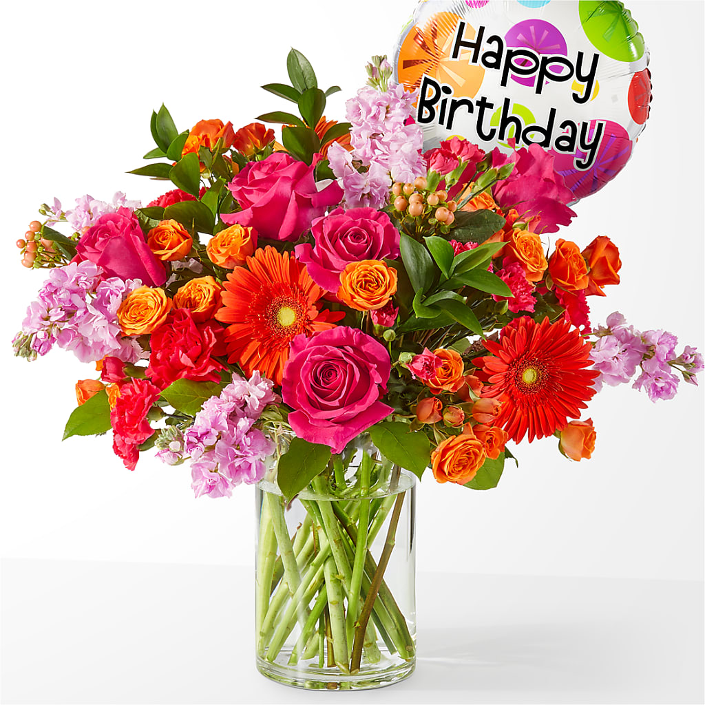 Fiesta Bouquet with Birthday Balloon – Katarina Floral, Hackettstown NJ