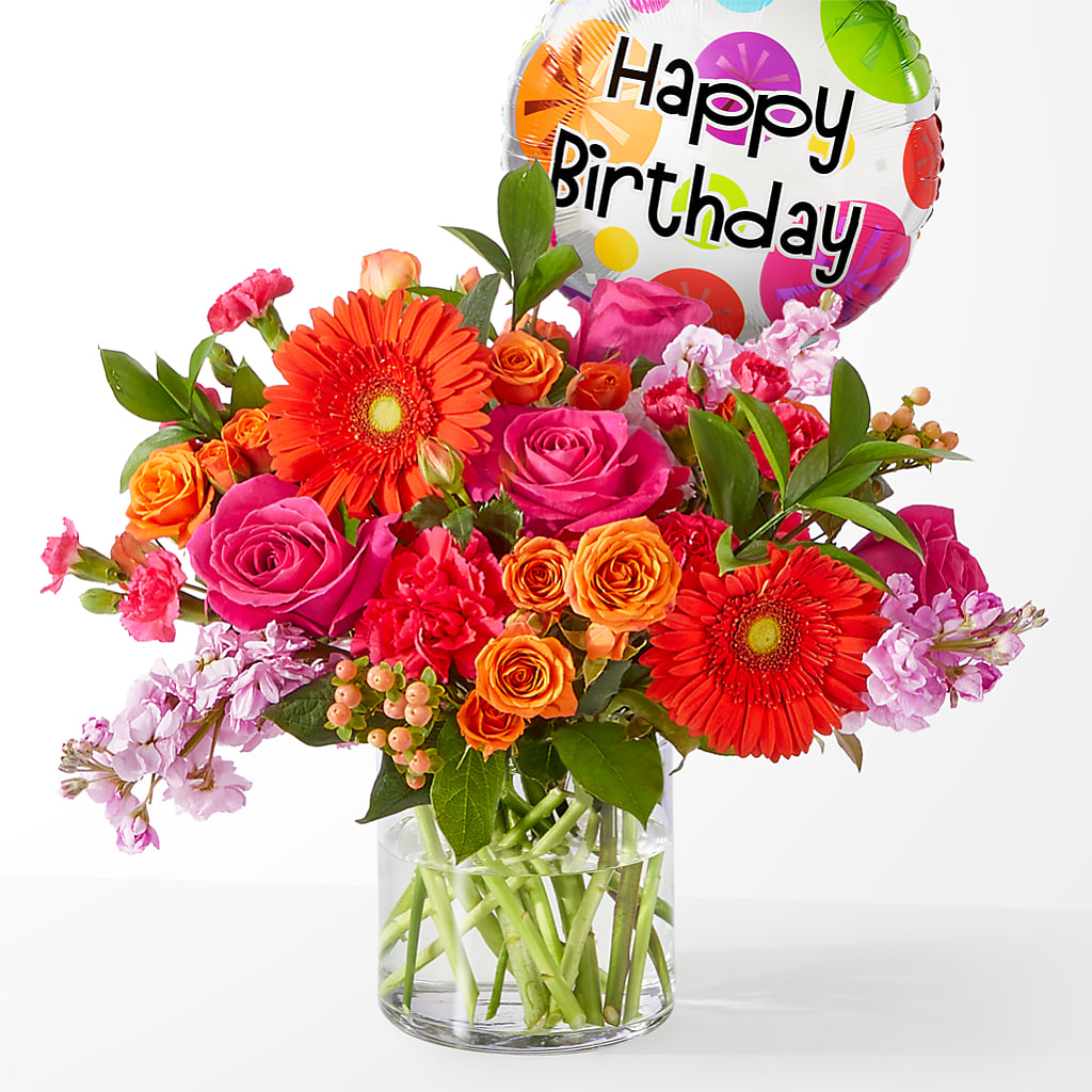 Fiesta Bouquet with Birthday Balloon – Katarina Floral, Hackettstown NJ