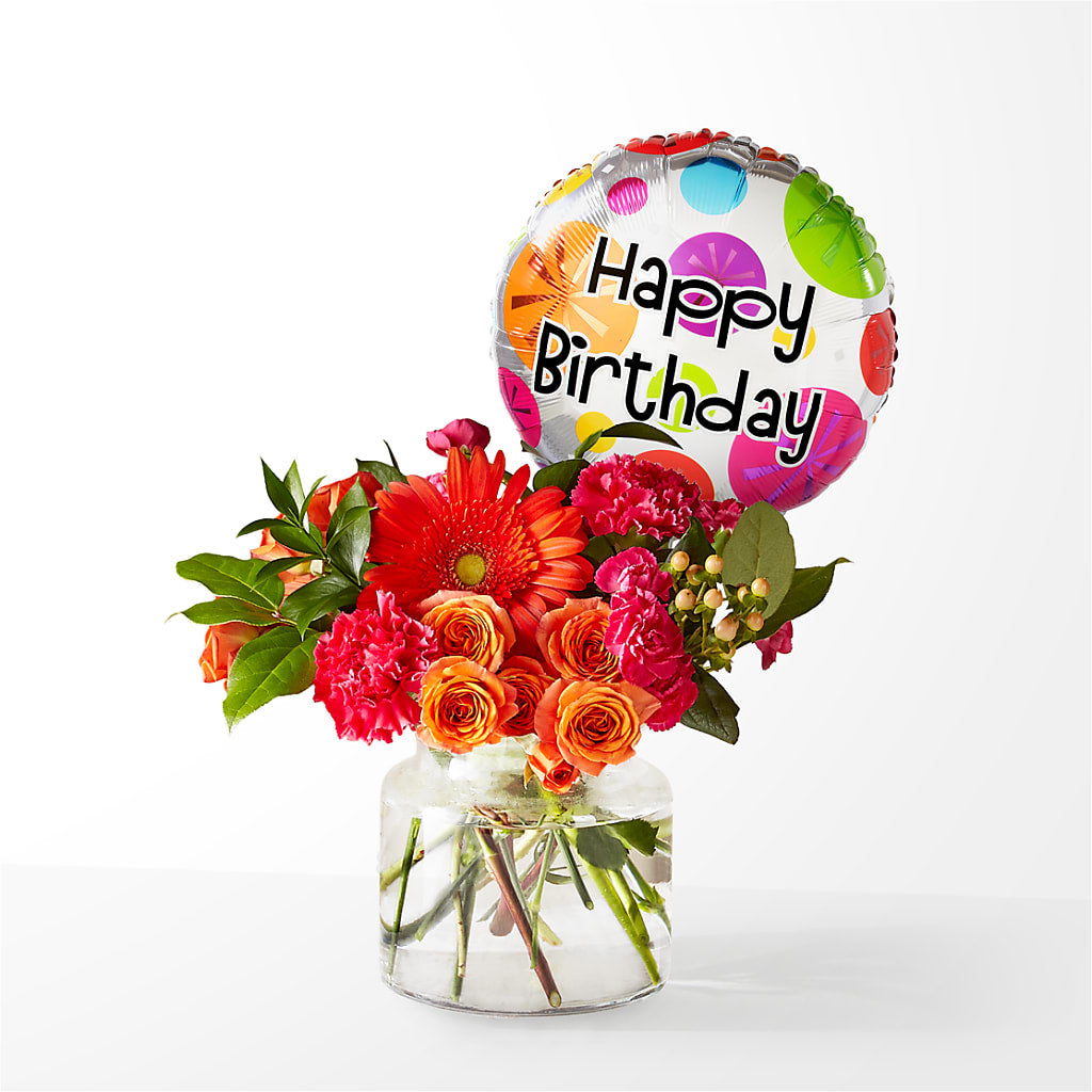 Fiesta Bouquet with Birthday Balloon – Katarina Floral, Hackettstown NJ