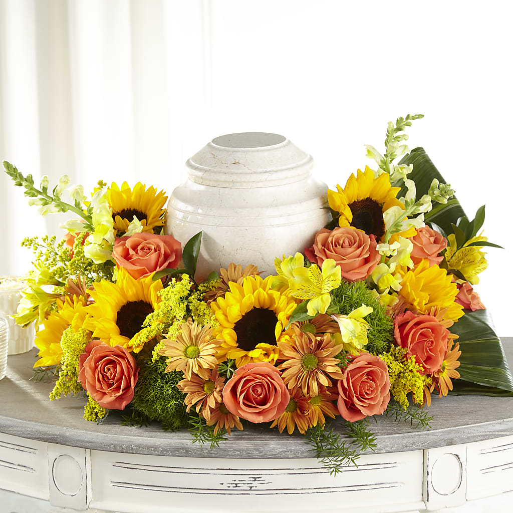Faithful Sunflower Cremation Adornment – Katarina Floral, Hackettstown NJ