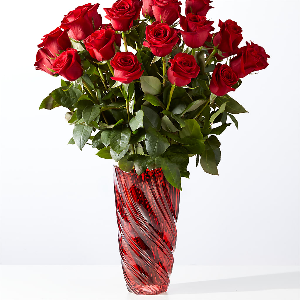Classic Love Red Rose Bouquet with Luxe Swirl Vase – Katarina Floral, Hackettstown NJ