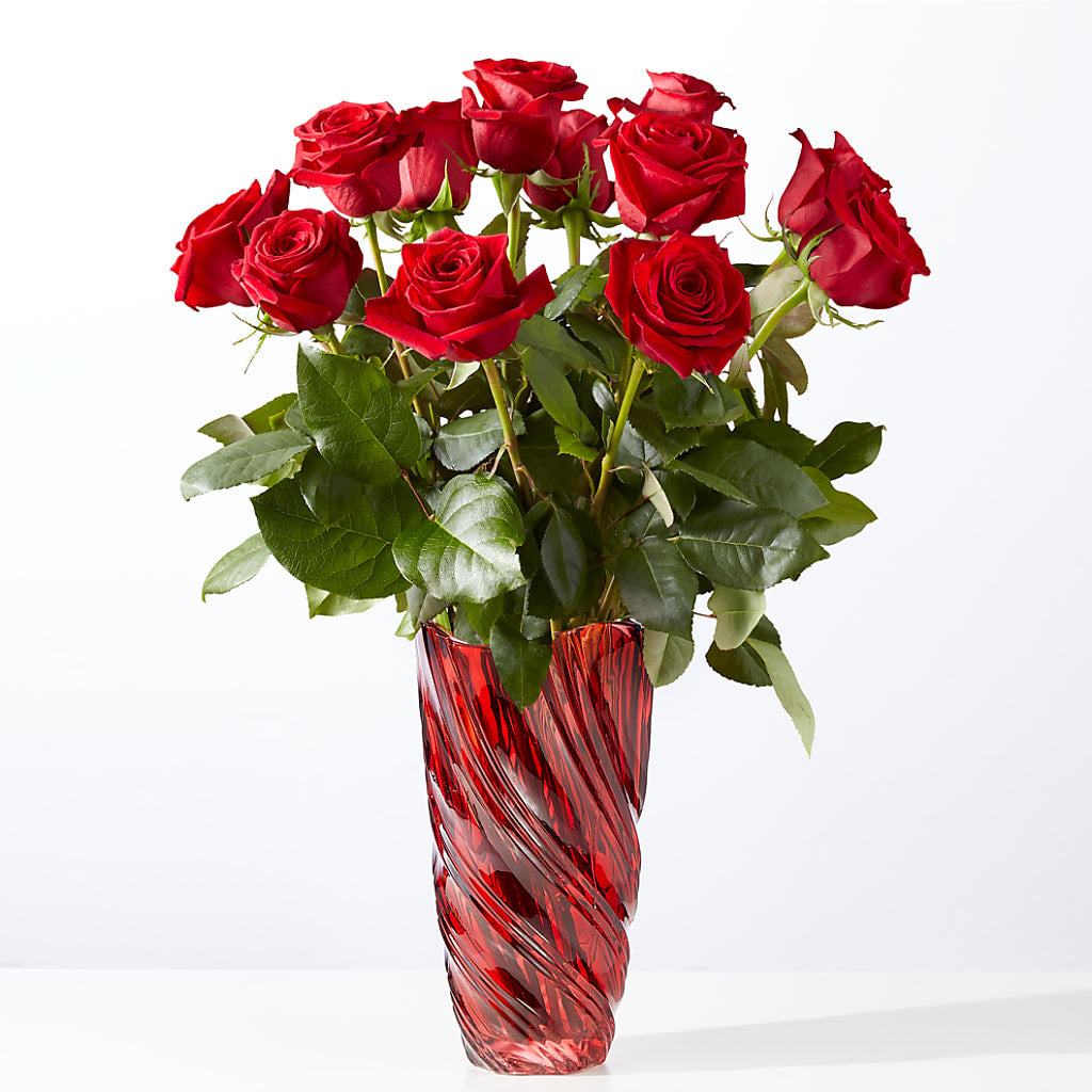 Classic Love Red Rose Bouquet with Luxe Swirl Vase – Katarina Floral, Hackettstown NJ