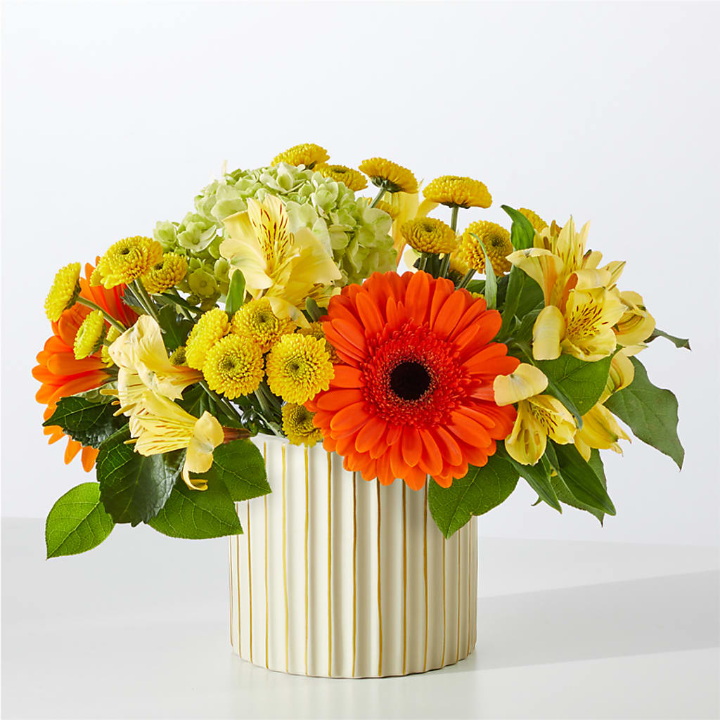Autumn Sunshine Bouquet with Ivory Vase – Katarina Floral, Hackettstown NJ
