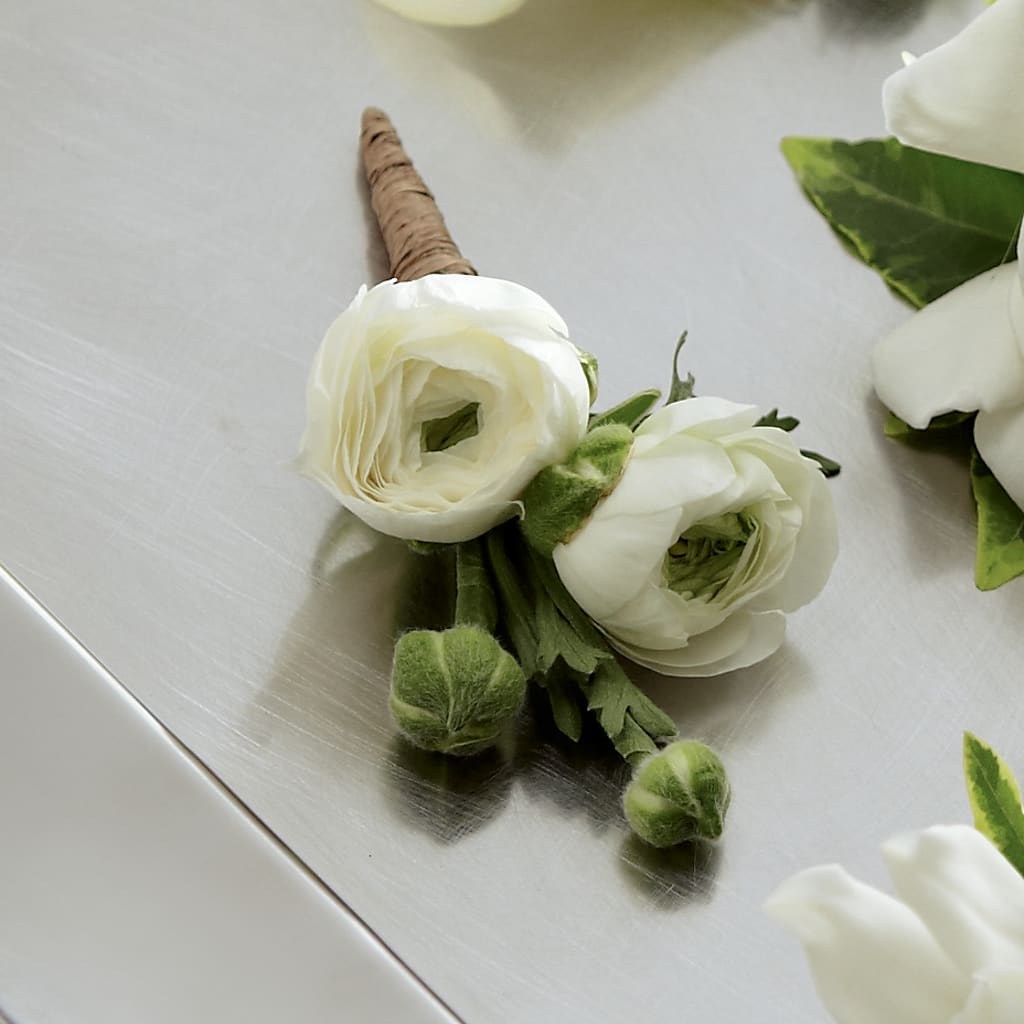 White Ranunculus Boutonniere – Katarina Floral, Hackettstown NJ