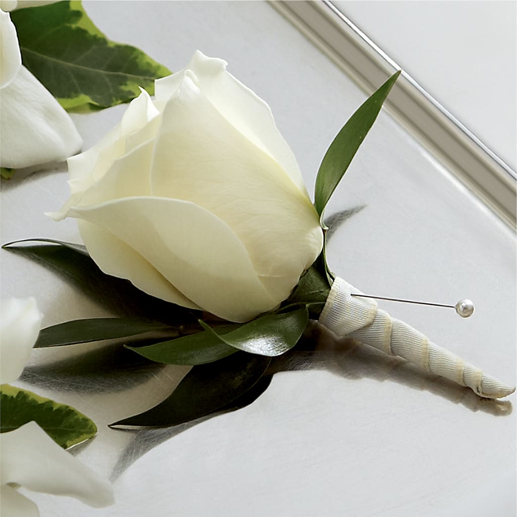 White Rose Boutonniere – Katarina Floral, Hackettstown NJ