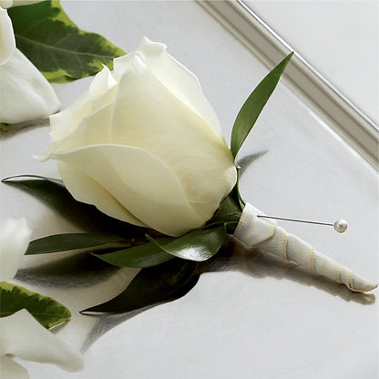 White Rose Boutonniere –  Katarina Floral, Hackettstown NJ